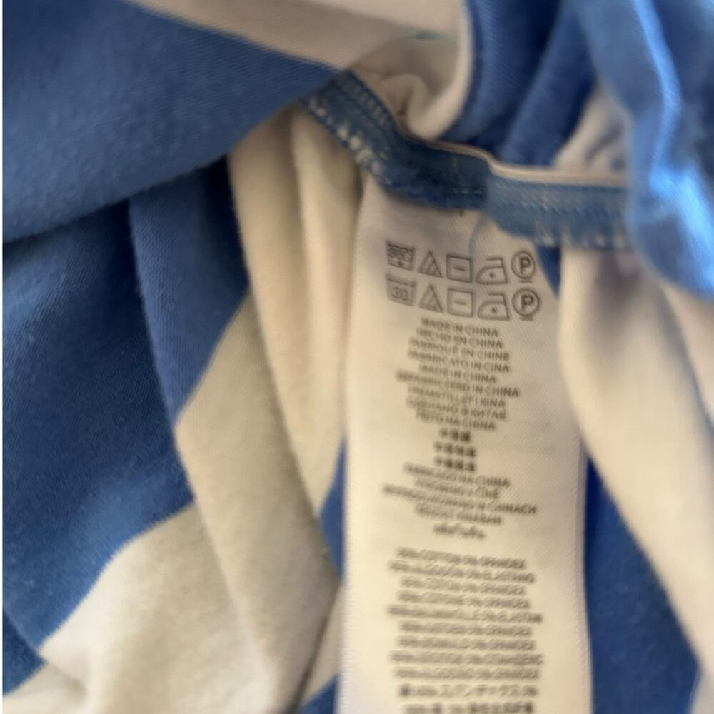 Michael Kors T-Shirt Womens Medium Striped Zip Shoulder Ruched Sides Blue White - Picture 8 of 11